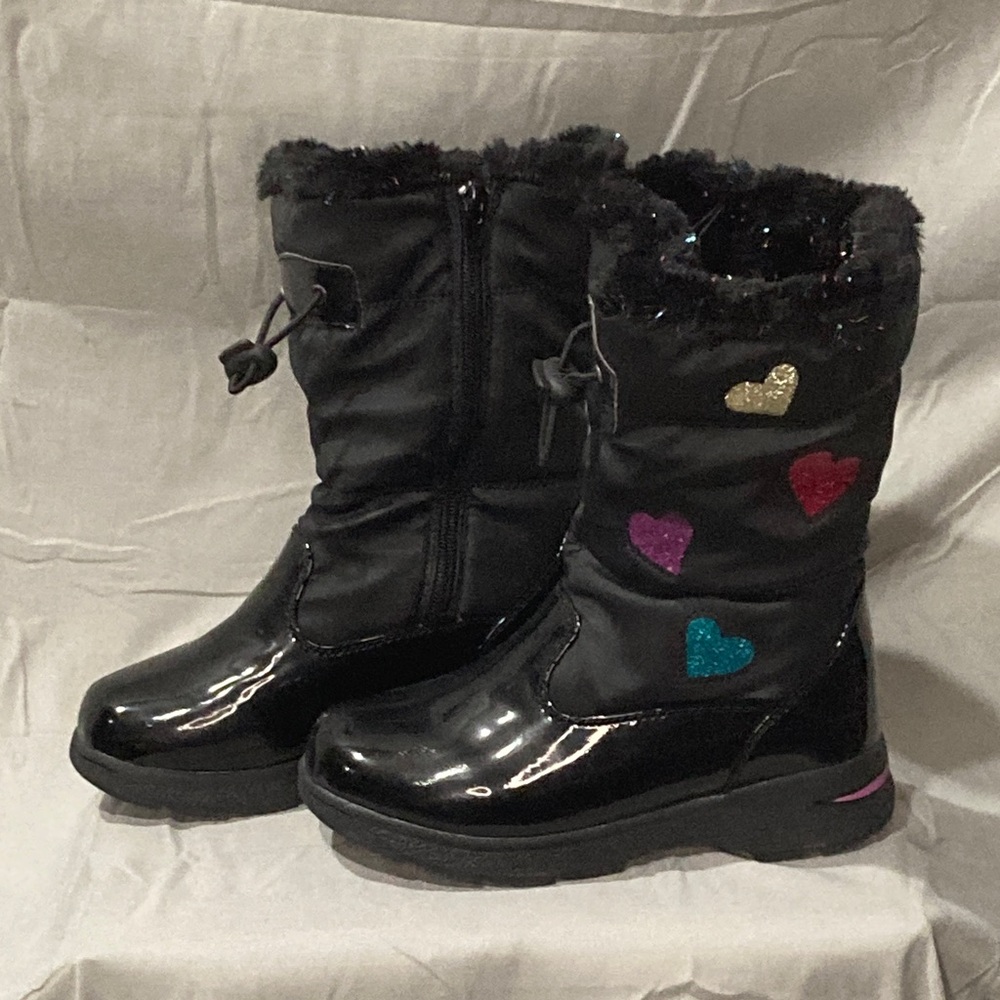 Kids Totes Black Heart Embellished Snow Boots